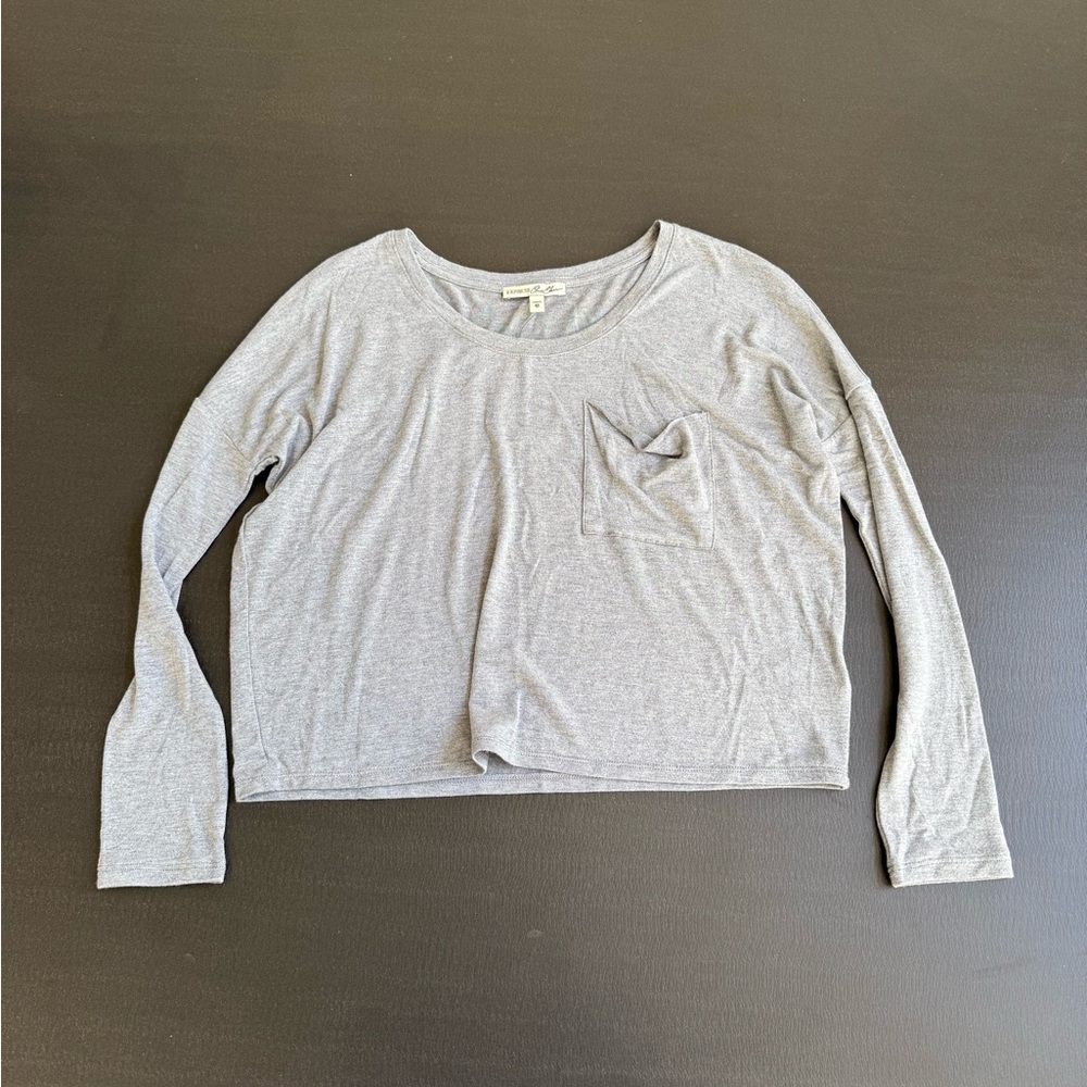 Express Gray Relaxed Crop Long Sleeve Tee